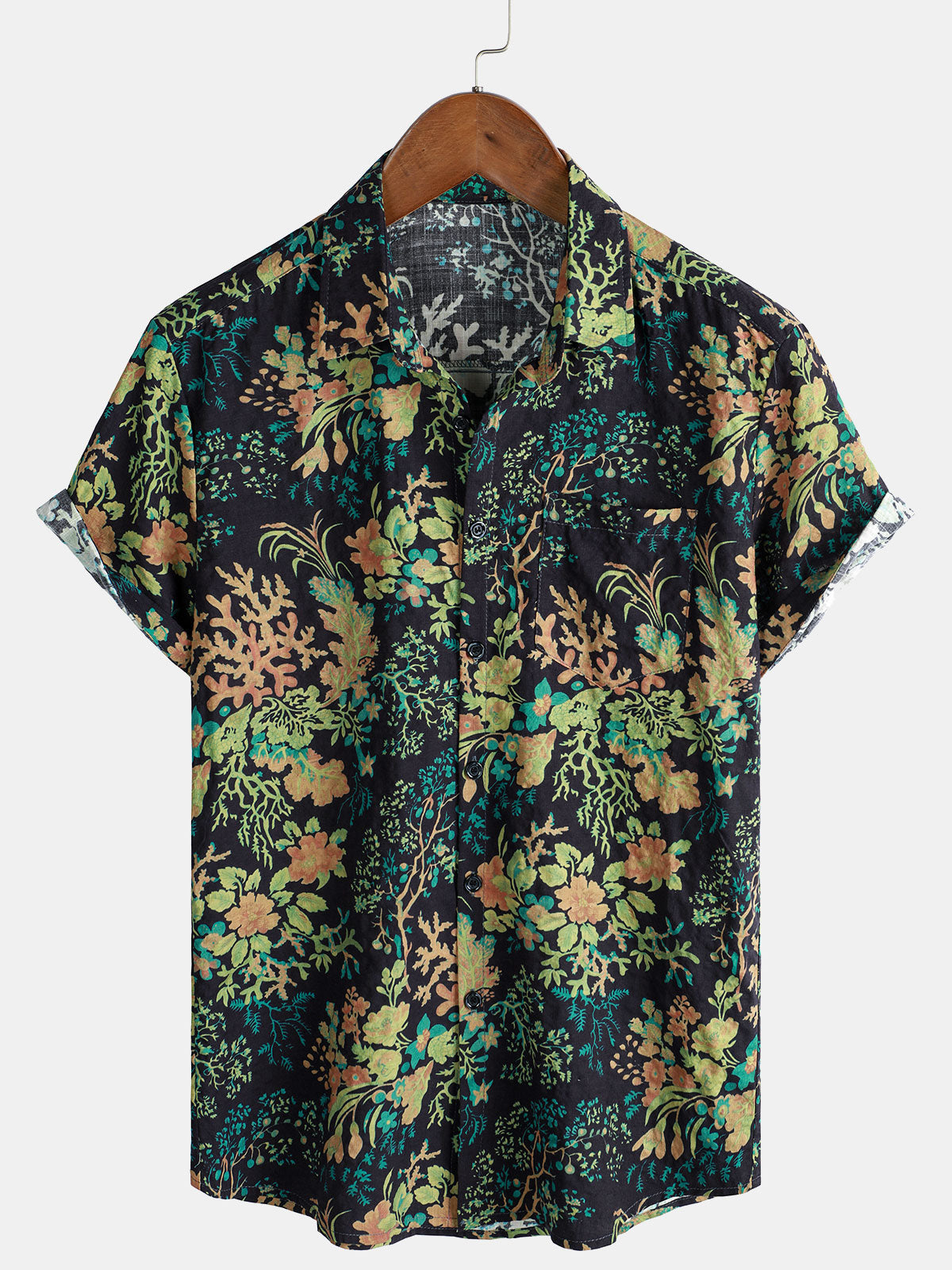 Hawaiian Short-Sleeve Botanical Print Pocket Shirt
