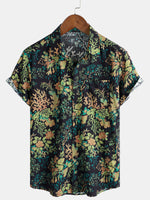 Hawaiian Short-Sleeve Botanical Print Pocket Shirt