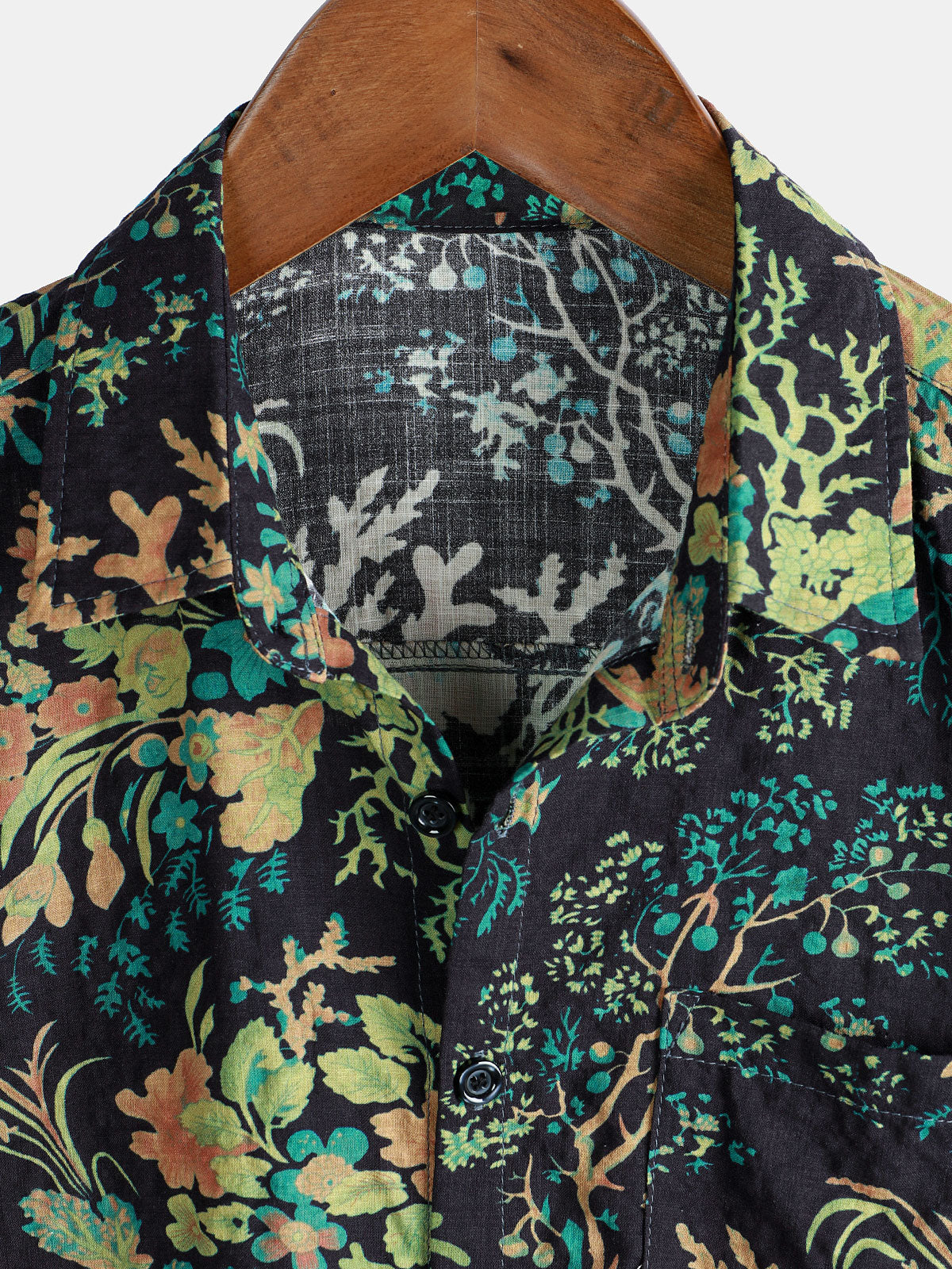 Hawaiian Short-Sleeve Botanical Print Pocket Shirt