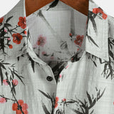 Vintage Summer Shirt with Red Floral Pattern, Short Sleeves