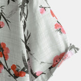 Vintage Summer Shirt with Red Floral Pattern, Short Sleeves