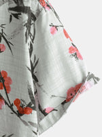 Vintage Summer Shirt with Red Floral Pattern, Short Sleeves
