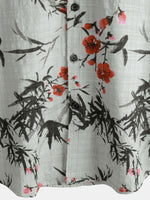 Vintage Summer Shirt with Red Floral Pattern, Short Sleeves