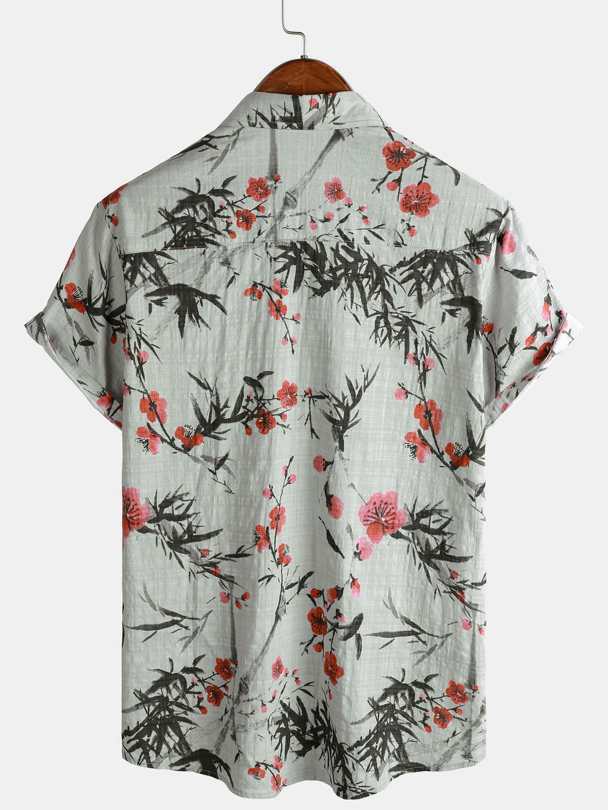 Vintage Summer Shirt with Red Floral Pattern, Short Sleeves