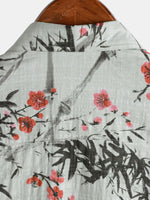 Vintage Summer Shirt with Red Floral Pattern, Short Sleeves