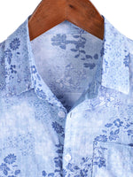 Retro Cotton Shirt with Short Sleeves in Flowers Blue for Men