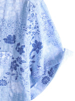 Retro Cotton Shirt with Short Sleeves in Flowers Blue for Men