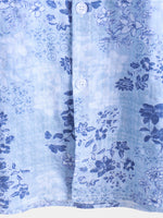 Retro Cotton Shirt with Short Sleeves in Flowers Blue for Men