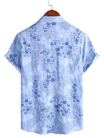 Retro Cotton Shirt with Short Sleeves in Flowers Blue for Men