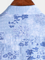 Retro Cotton Shirt with Short Sleeves in Flowers Blue for Men