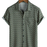 Casual Shirt with Short Sleeves, Geometric Pattern for Men