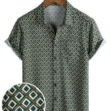 Casual Shirt with Short Sleeves, Geometric Pattern for Men
