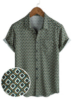 Casual Shirt with Short Sleeves, Geometric Pattern for Men