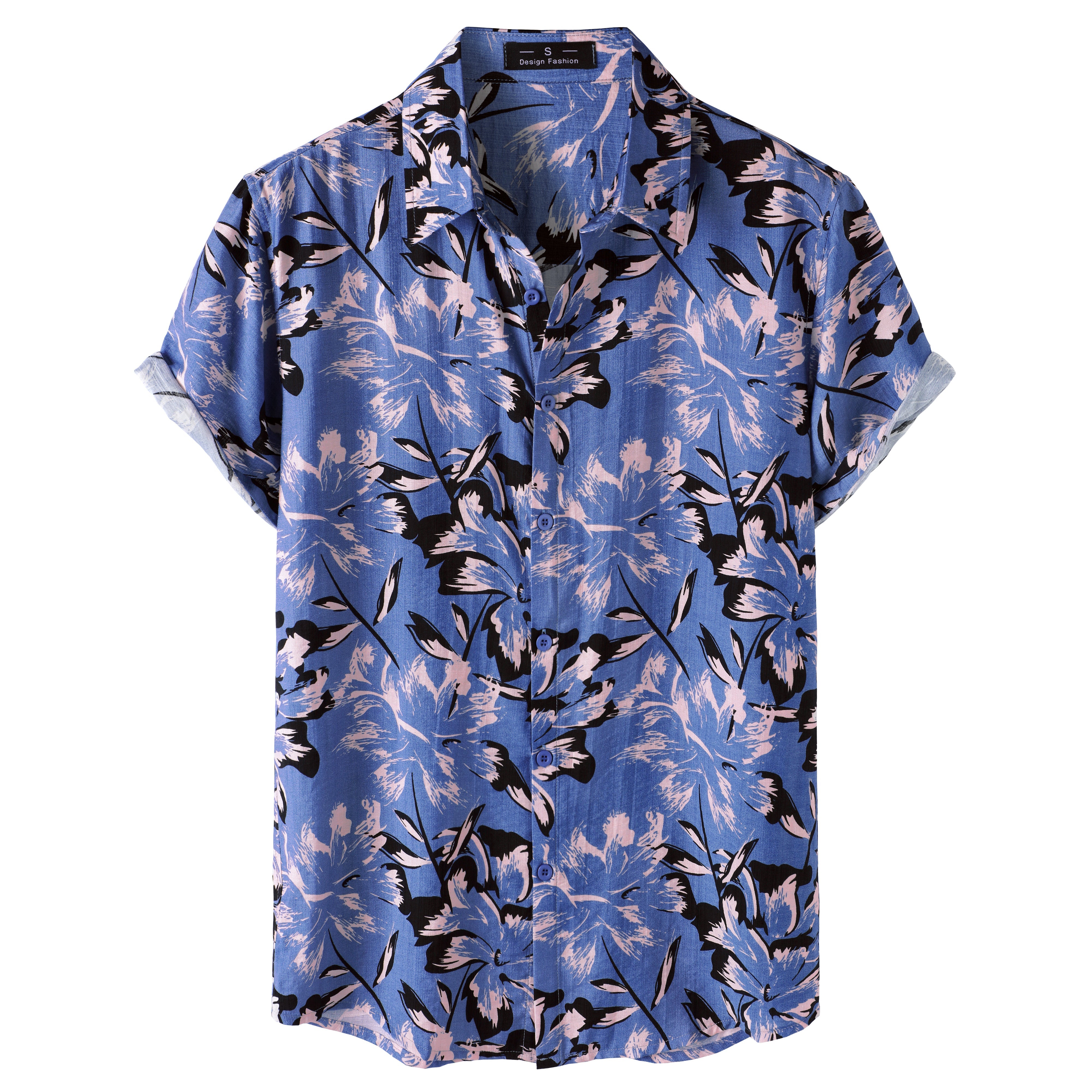 Blue Tropical Floral Buttoned Short Sleeve Shirt