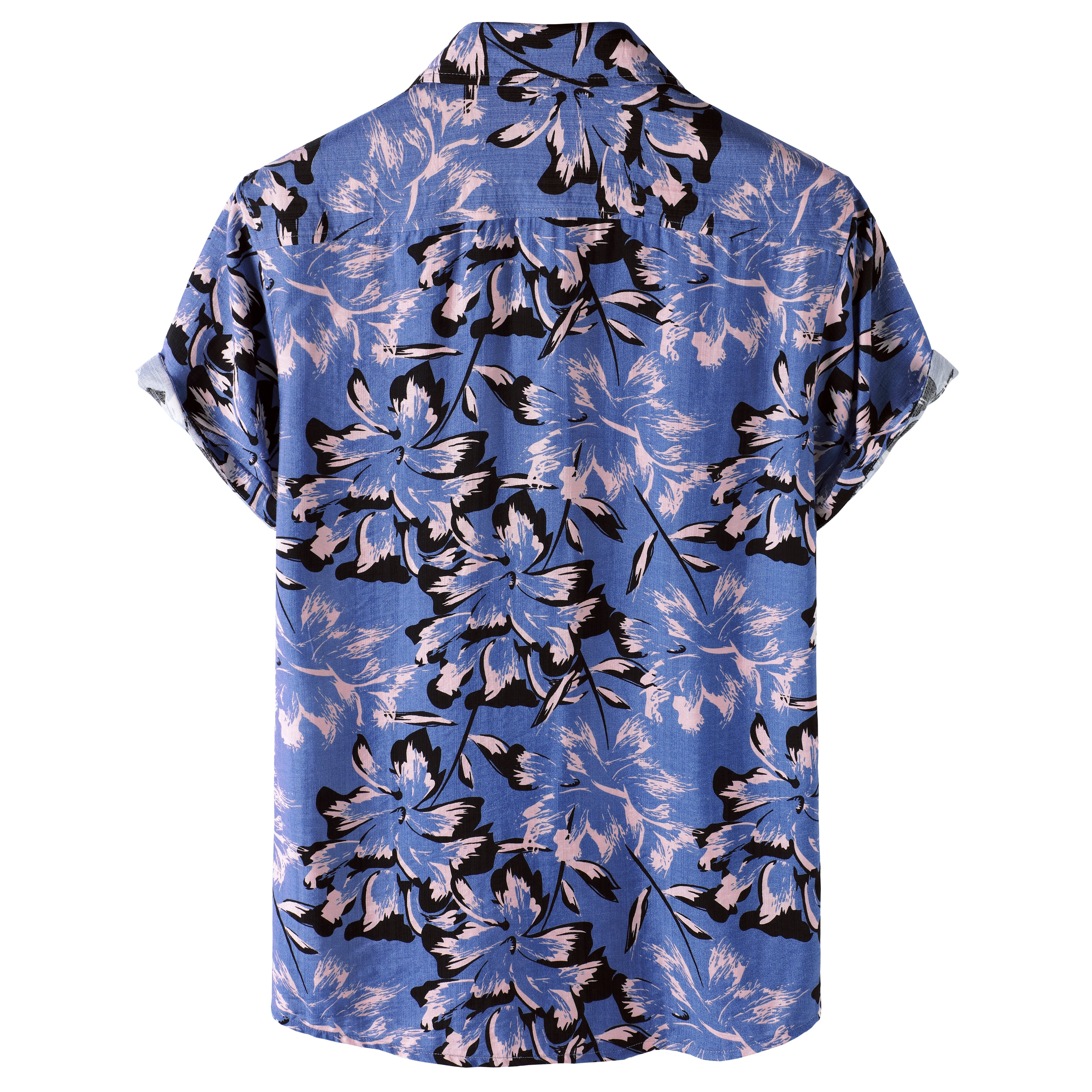 Blue Tropical Floral Buttoned Short Sleeve Shirt
