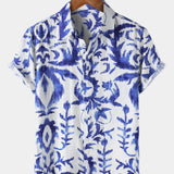 Retro Print Short Sleeve Button-Up Shirt