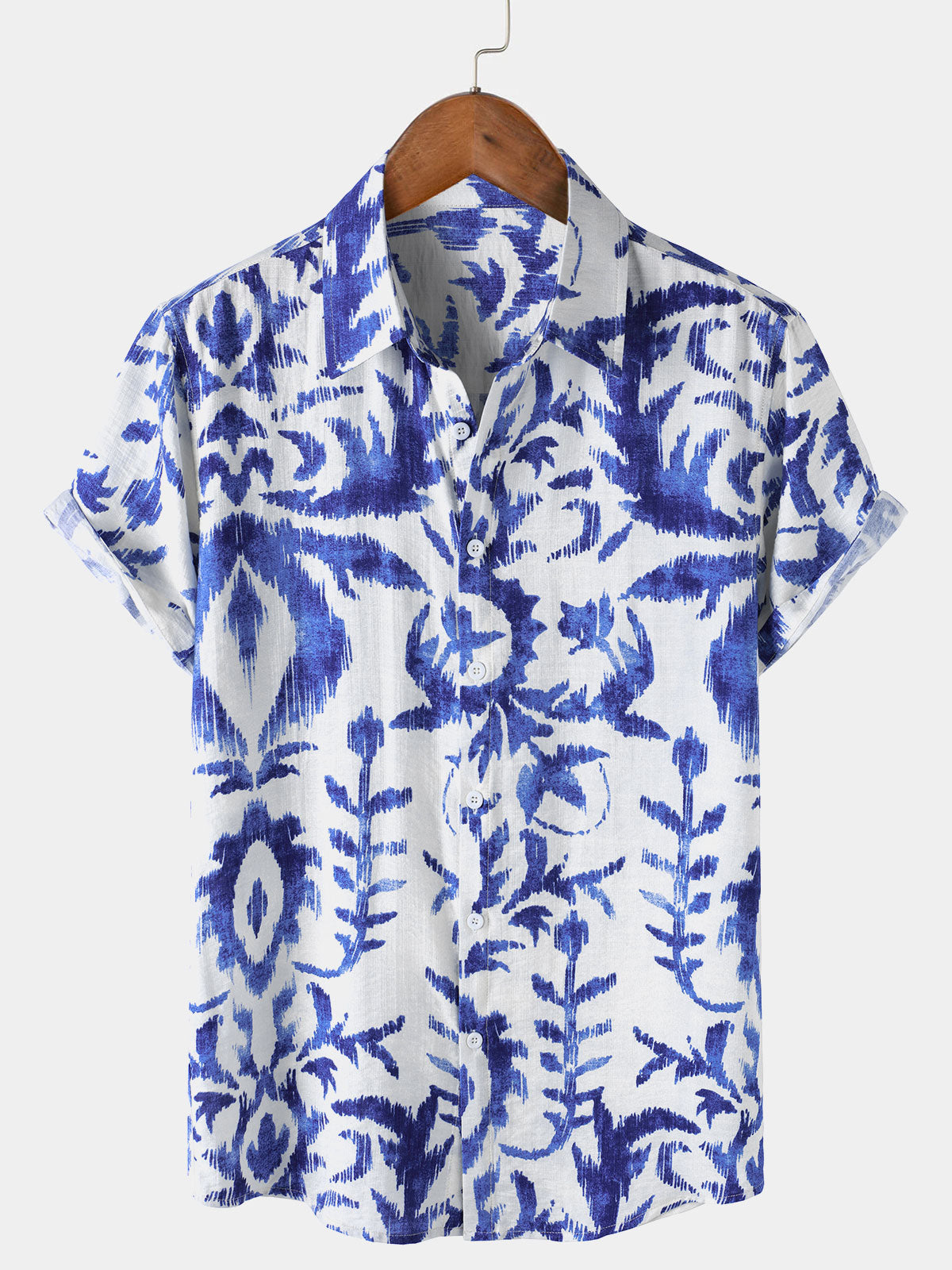 Retro Print Short Sleeve Button-Up Shirt
