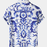 Retro Print Short Sleeve Button-Up Shirt