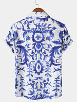 Retro Print Short Sleeve Button-Up Shirt