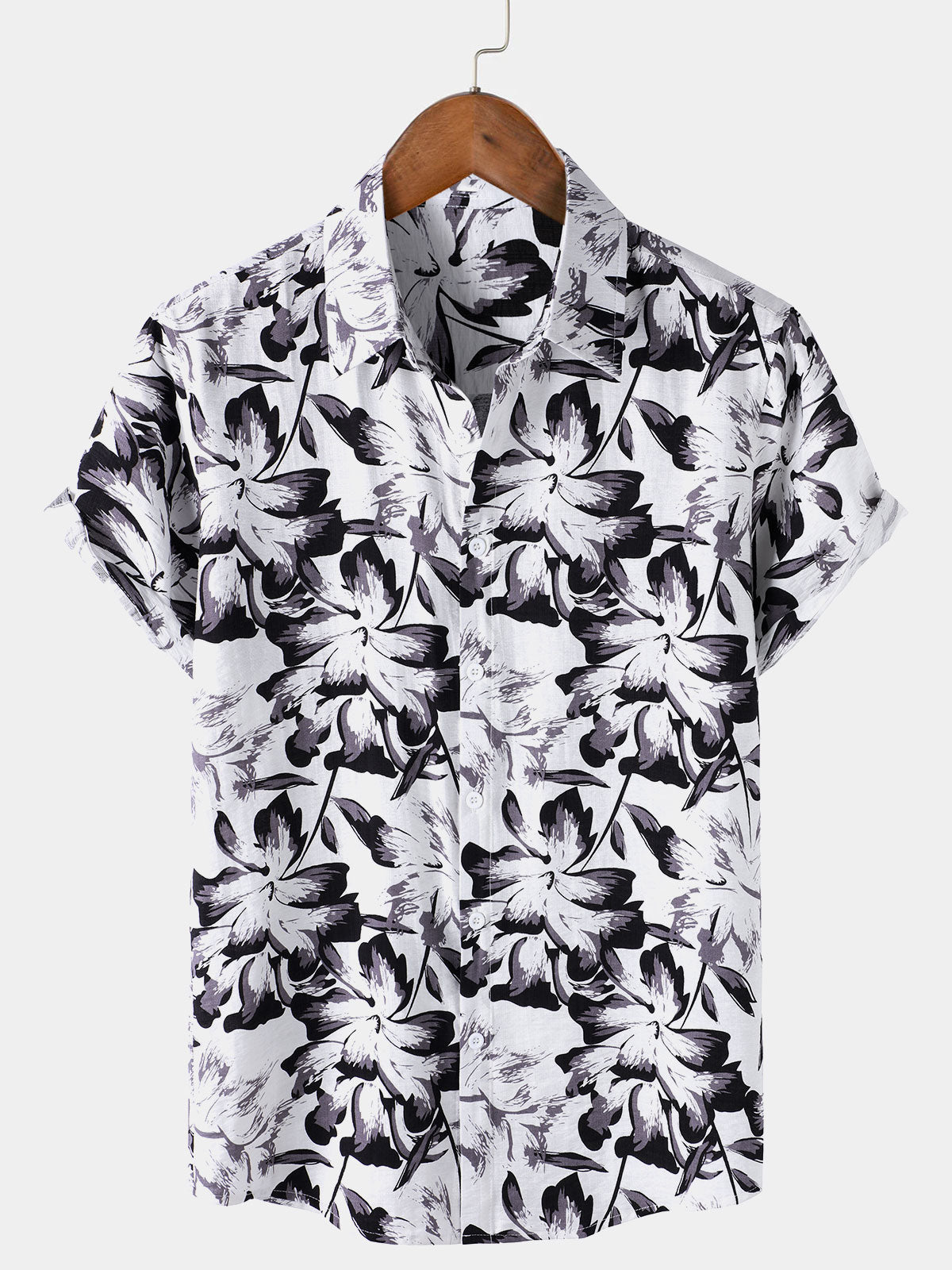 White Tropical Floral Buttoned Short Sleeve Shirt