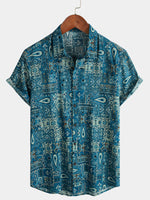 Blue Retro Button-Up Short Sleeve Shirt