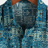 Blue Retro Button-Up Short Sleeve Shirt