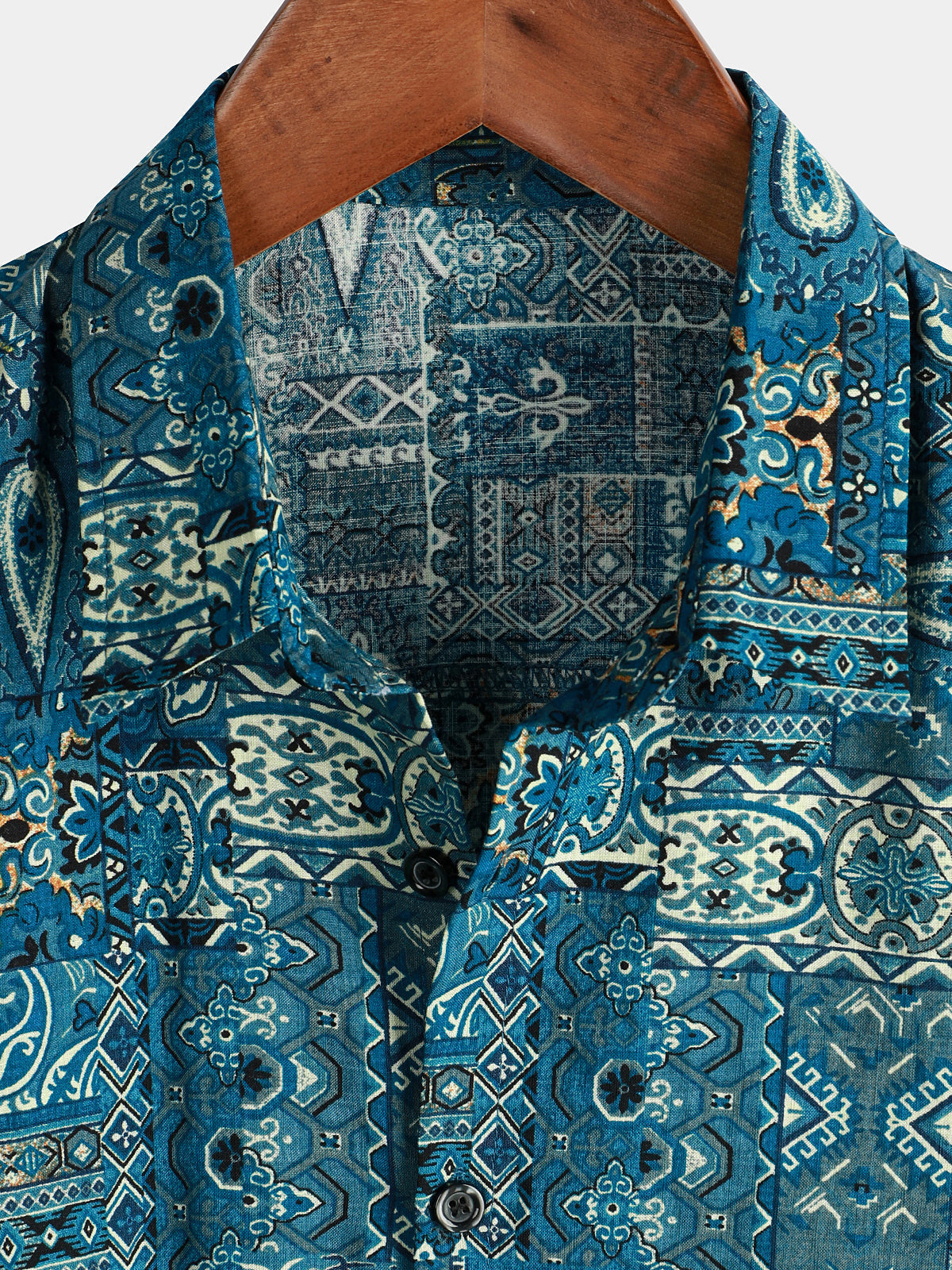 Blue Retro Button-Up Short Sleeve Shirt