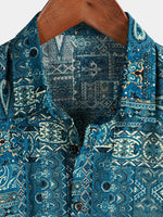 Blue Retro Button-Up Short Sleeve Shirt