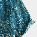 Blue Retro Button-Up Short Sleeve Shirt