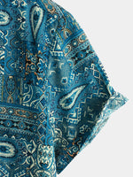 Blue Retro Button-Up Short Sleeve Shirt