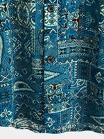 Blue Retro Button-Up Short Sleeve Shirt