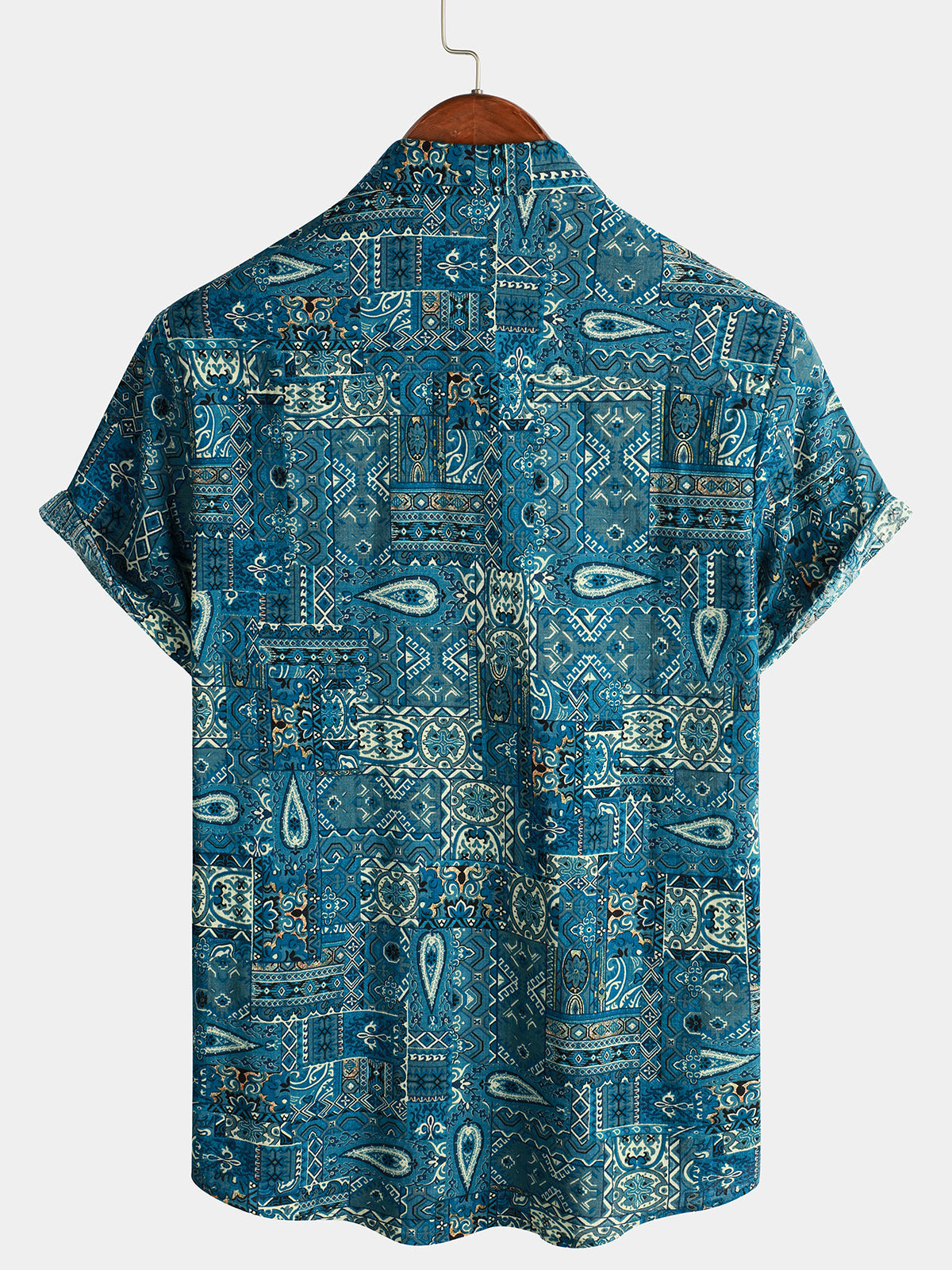Blue Retro Button-Up Short Sleeve Shirt