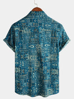 Blue Retro Button-Up Short Sleeve Shirt