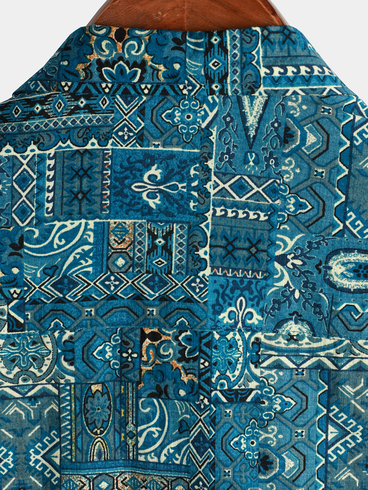 Blue Retro Button-Up Short Sleeve Shirt