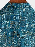 Blue Retro Button-Up Short Sleeve Shirt