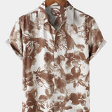 Button-Up Short Sleeve Abstract Floral Print Camp Style Shirt