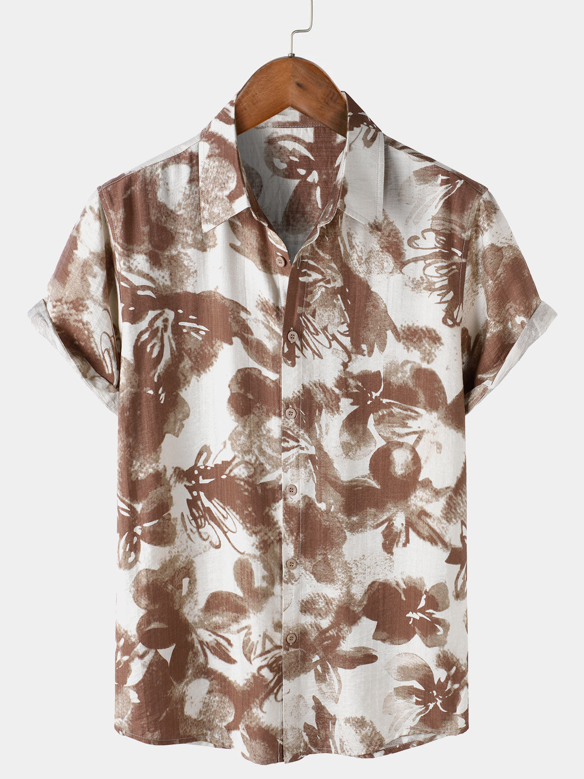 Button-Up Short Sleeve Abstract Floral Print Camp Style Shirt