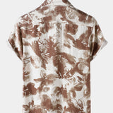 Button-Up Short Sleeve Abstract Floral Print Camp Style Shirt