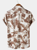 Button-Up Short Sleeve Abstract Floral Print Camp Style Shirt