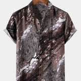 Brown Vacation Abstract Pattern Short Sleeve Shirt