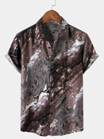 Brown Vacation Abstract Pattern Short Sleeve Shirt