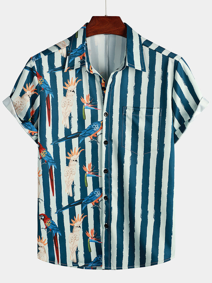 Hawaiian Short-Sleeve Parrot Print Shirt