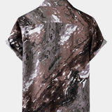Brown Vacation Abstract Pattern Short Sleeve Shirt