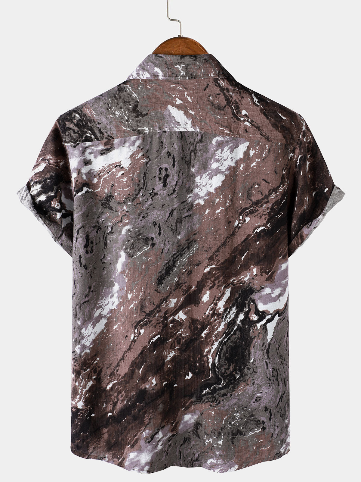 Brown Vacation Abstract Pattern Short Sleeve Shirt