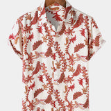 Short Sleeve Flowers and Paisley Holiday Pattern Button-Up Shirt