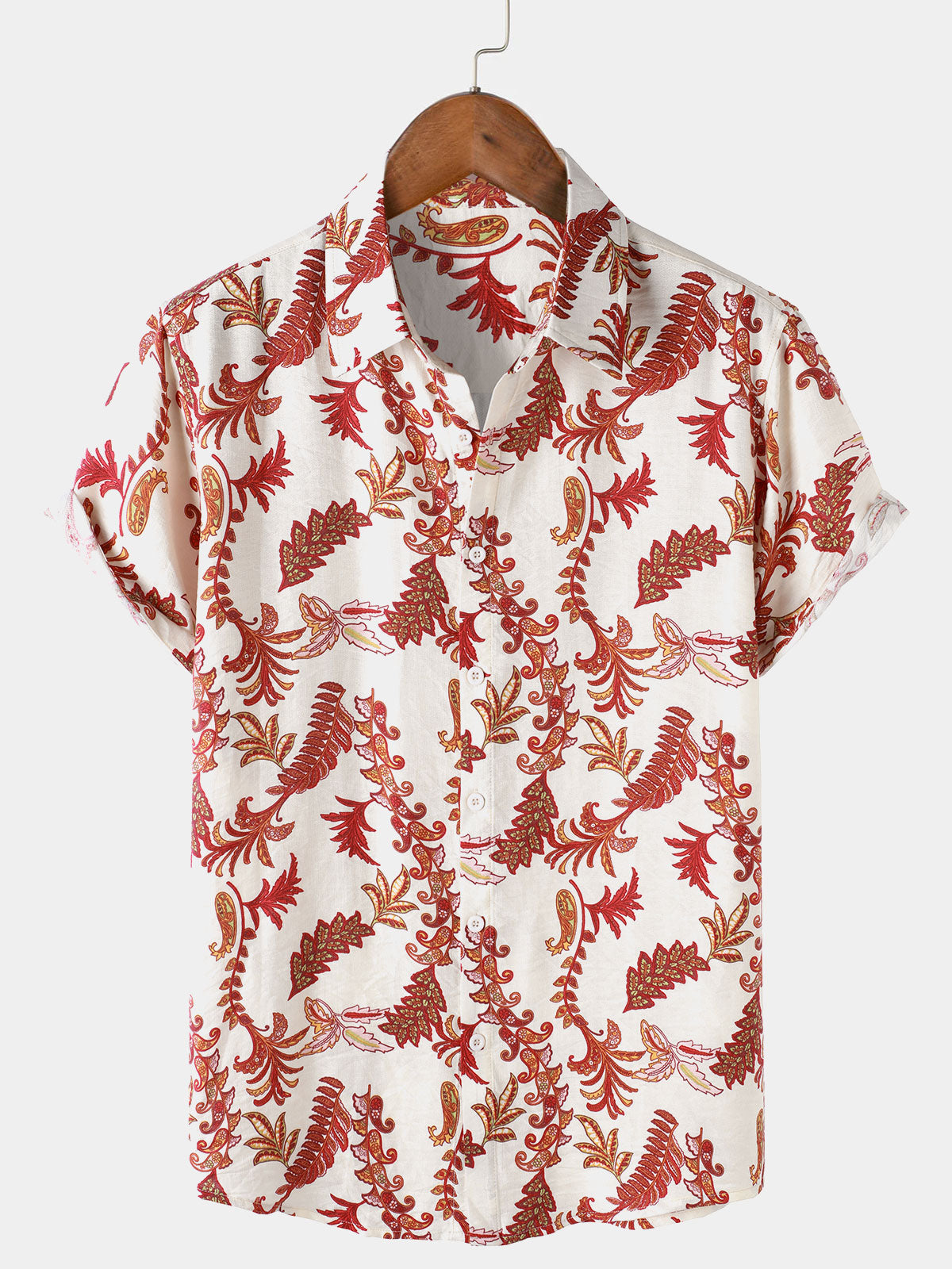 Short Sleeve Flowers and Paisley Holiday Pattern Button-Up Shirt