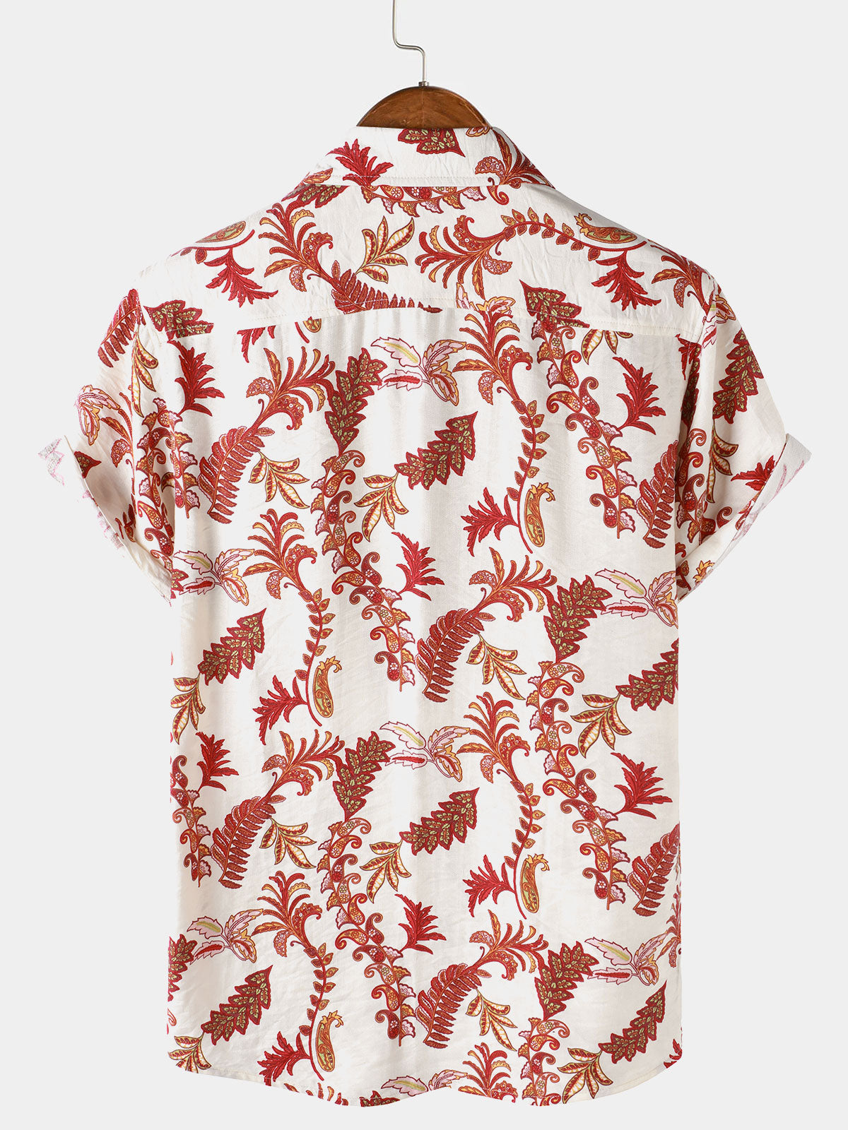 Short Sleeve Flowers and Paisley Holiday Pattern Button-Up Shirt