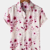 Pink Vacation Floral Button-Up Short Sleeve Shirt