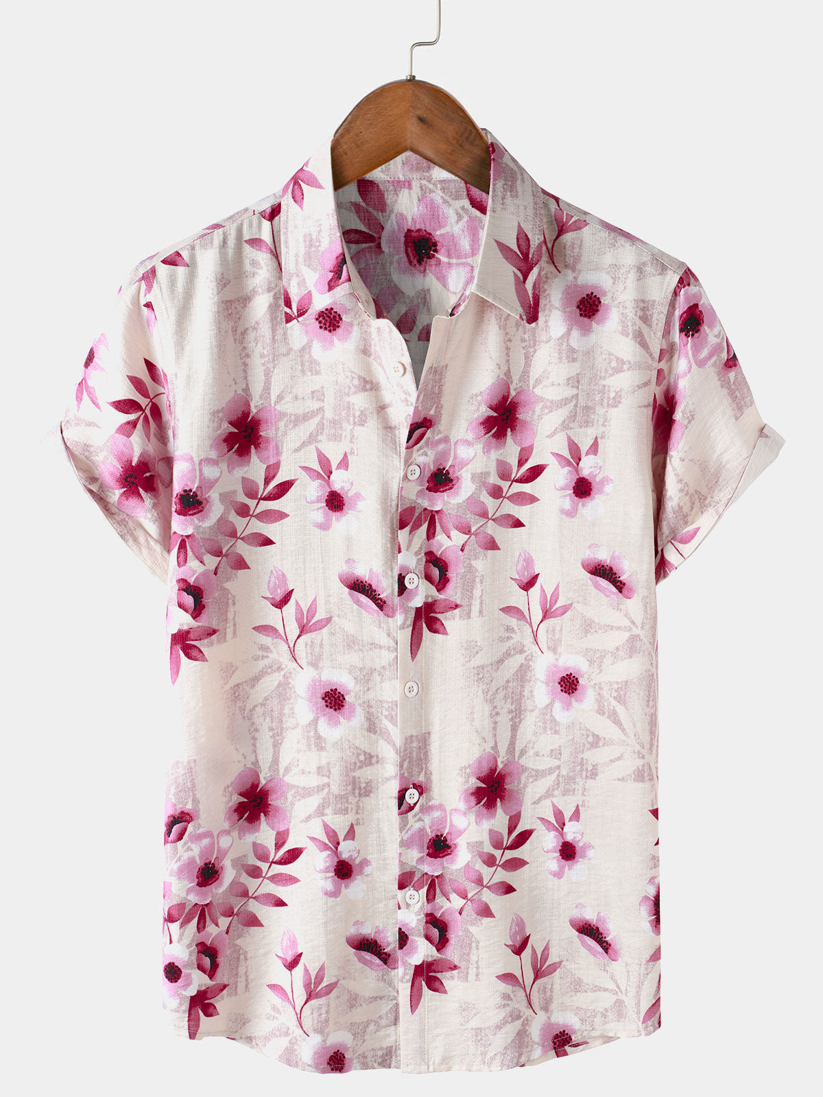 Pink Vacation Floral Button-Up Short Sleeve Shirt