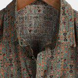 Short-Sleeve Retro Tribal Bohemian Brown Print Vintage 70s Shirt